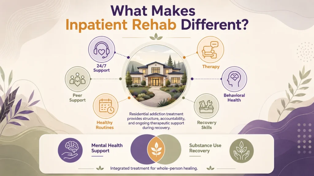 Infographic showing structured inpatient rehab and residential addiction treatment in Northern Virginia.